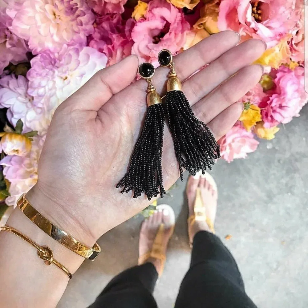 Stella & Dot Earrings Gita Black Tassel Chandelier Earrings
